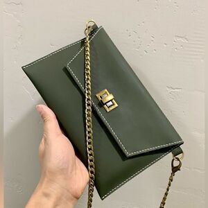 Hand Stitched Genuine Cowhide Leather Clutch/Wristlet/Crossbody & 2 Straps